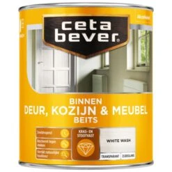 Cetabever Binnenbeits Deur, Kozijn & Meubel Transparant Zijdeglans, White Wash - 750 Ml